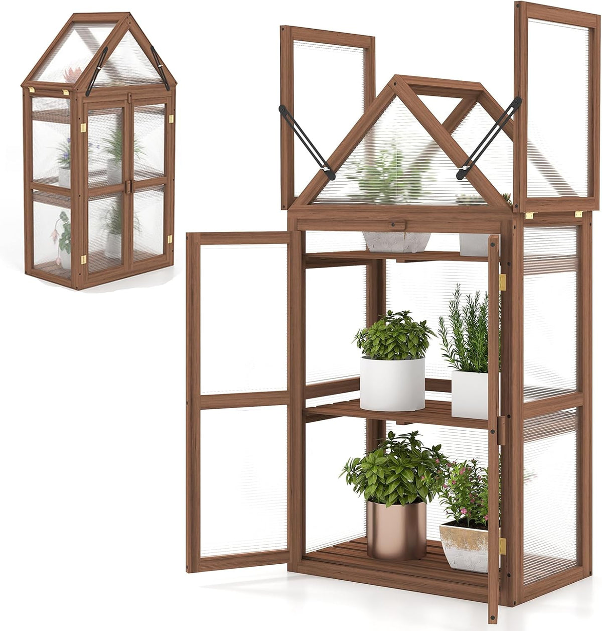 Equipamento de exterior, HOMASIS, 132 cm, 71 × 41 × 132 cm, com prateleiras, madeira, Transparente, para jardim e exterior