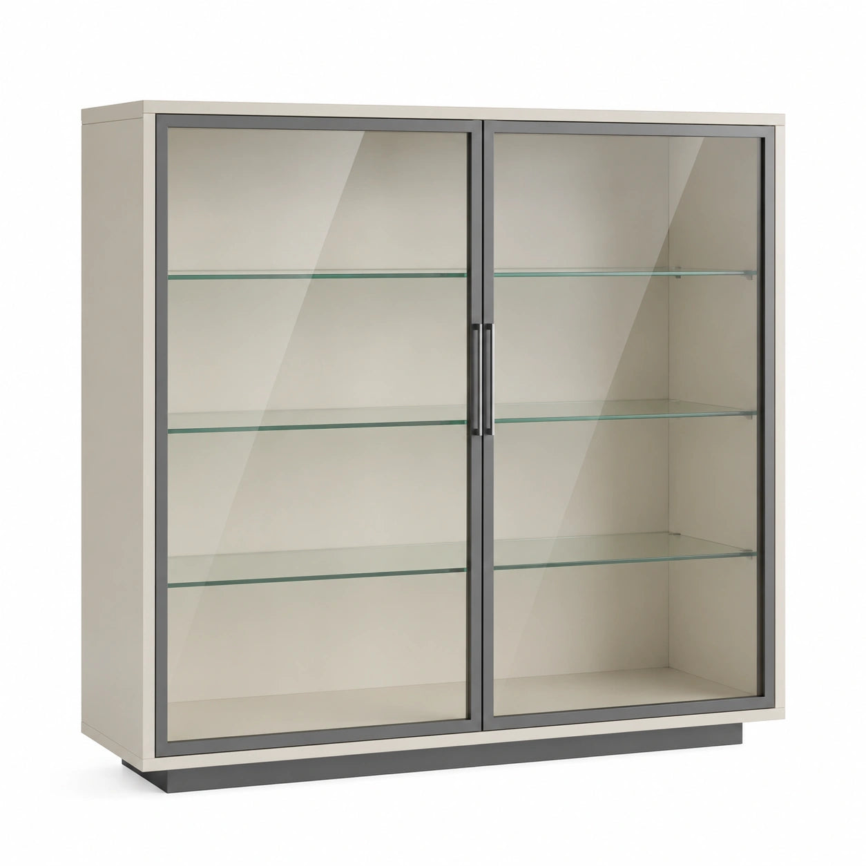 Vitrina de vidrio templado con puertas correderas de metal, color Beige, 120x180 cm