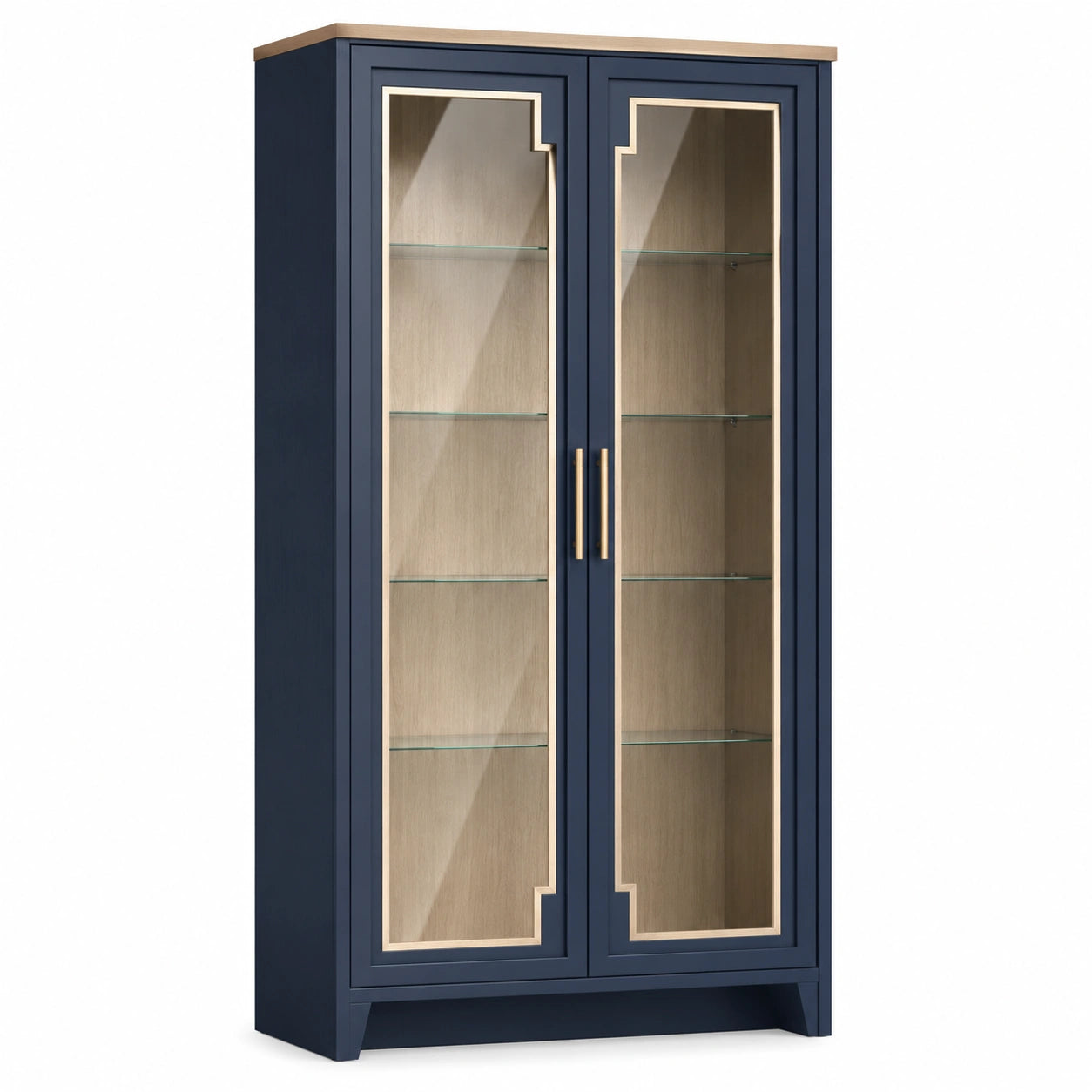 Vitrina de Madera y Vidrio Templado con Puertas de Vidrio, Azul Marino, 200 cm