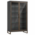 Vitrina de Madera con Puertas de Vidrio Templado y Marco de Acero Bronce 180x90x40 cm