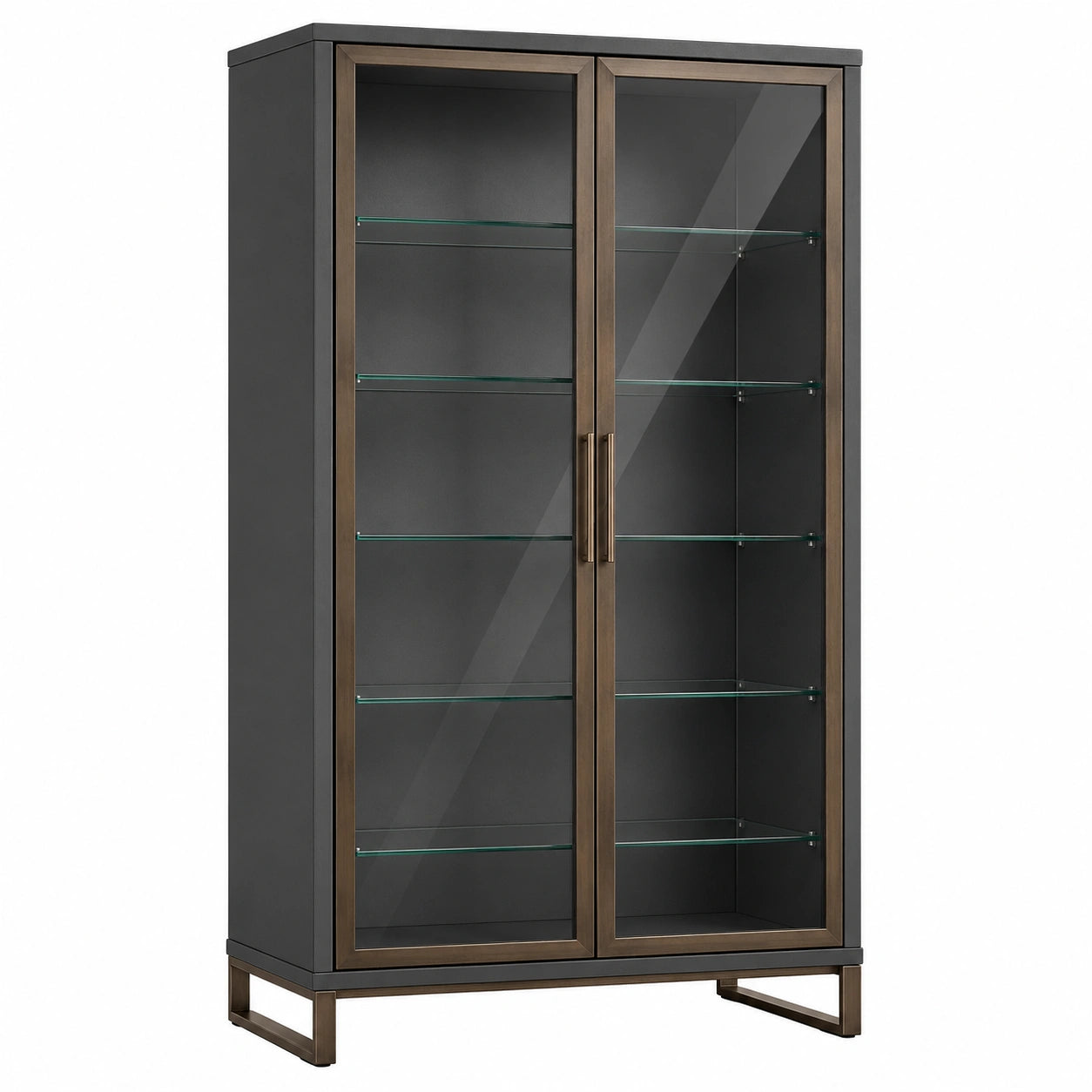 Vitrina de Madera con Puertas de Vidrio Templado y Marco de Acero Bronce 180x90x40 cm