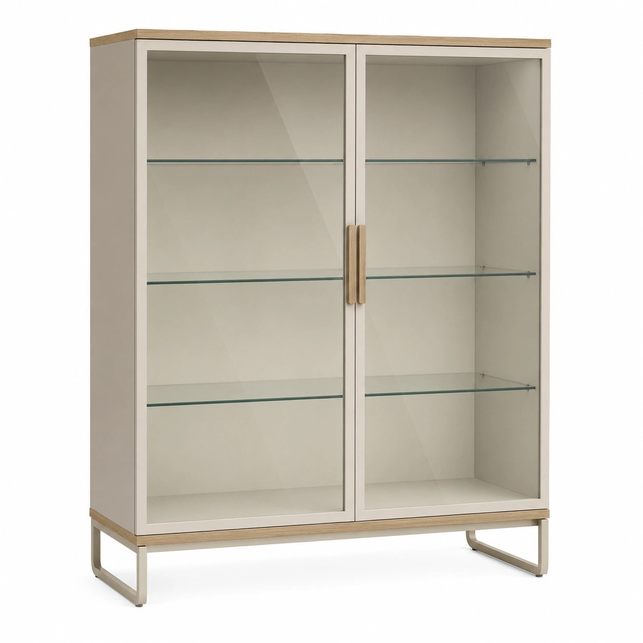 Vitrina de Cristal Templado con Estructura de Madera y Metal Beige