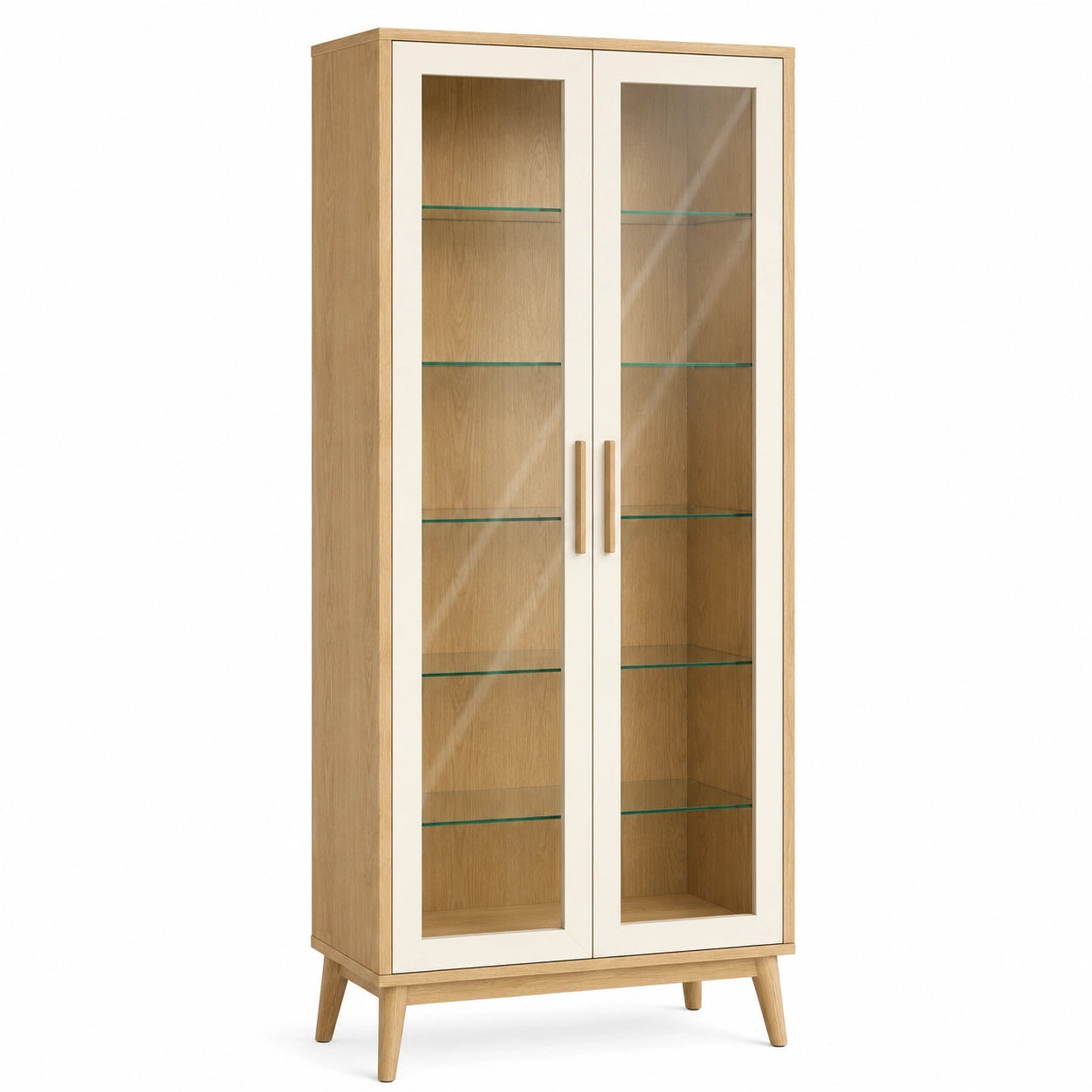 Vitrina de madera de roble con puertas de vidrio templado
