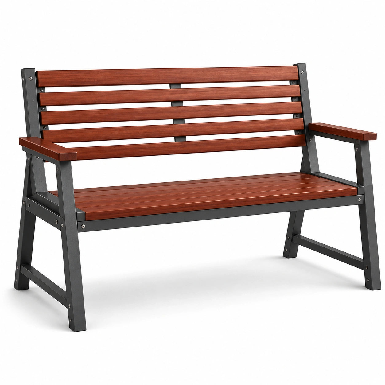 Banco de madera y metal marrón de 120x60x85 cm