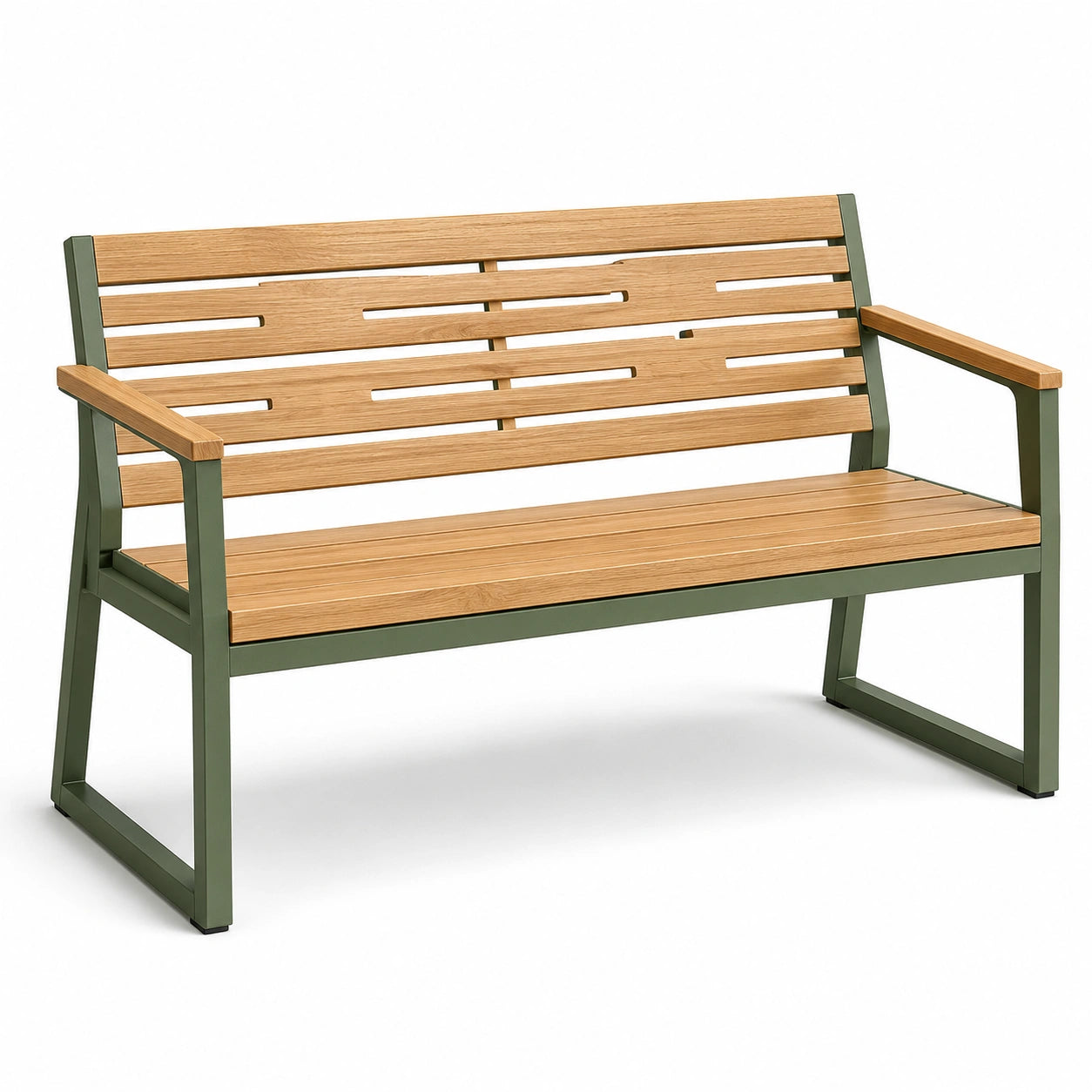 Banco de jardín de madera y metal acacia verde 120 cm