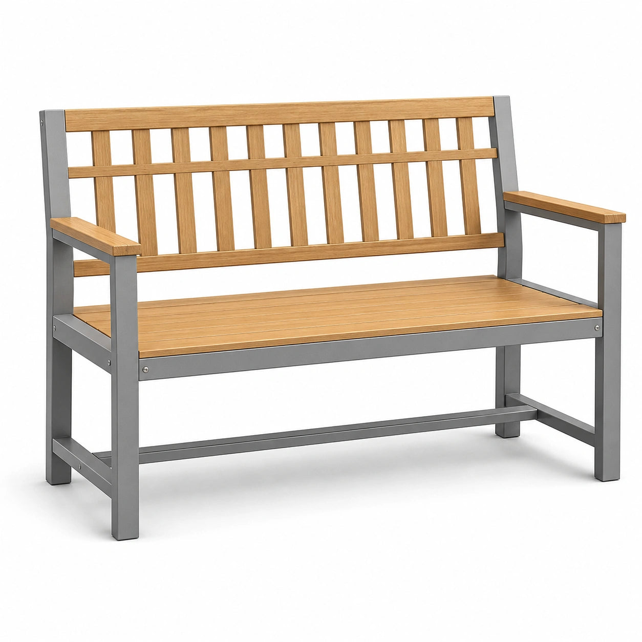 Banco de jardín de aluminio y madera de teca 120x60x85cm