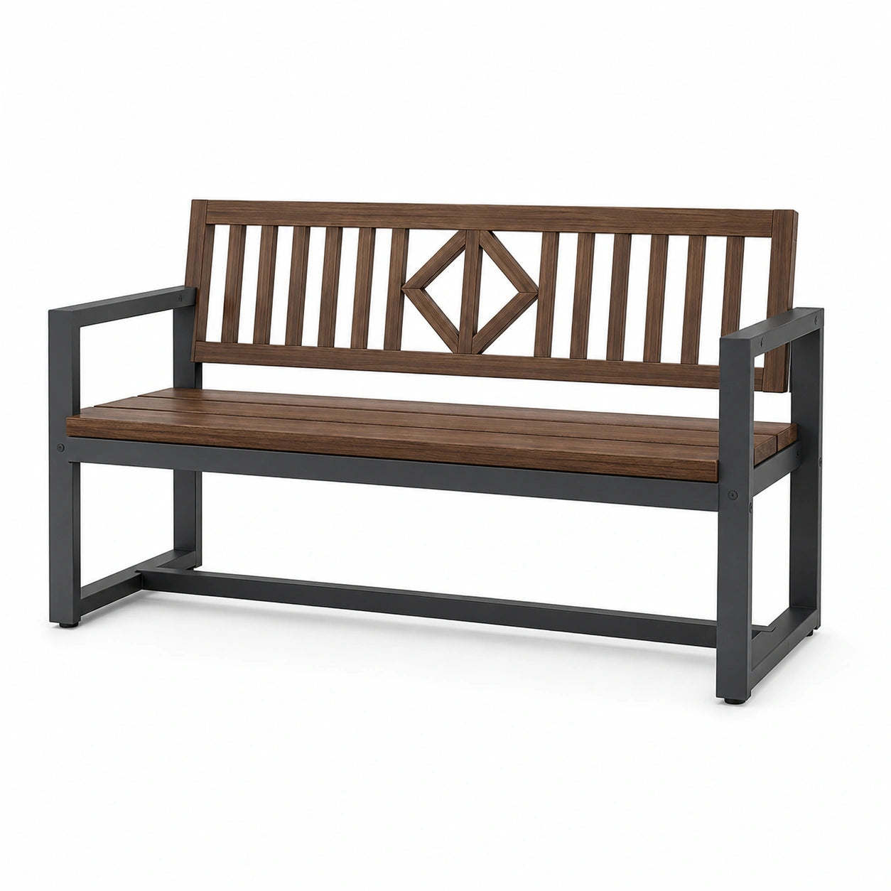 Banco de madera y metal marrón exterior 120x55x85 cm