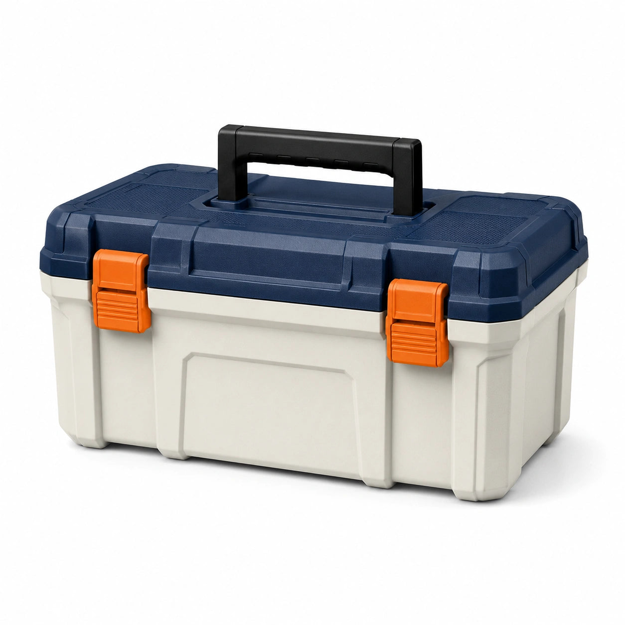 Caja de herramientas de plástico PP 40x20x20 cm Azul y Blanco con cierres Naranja