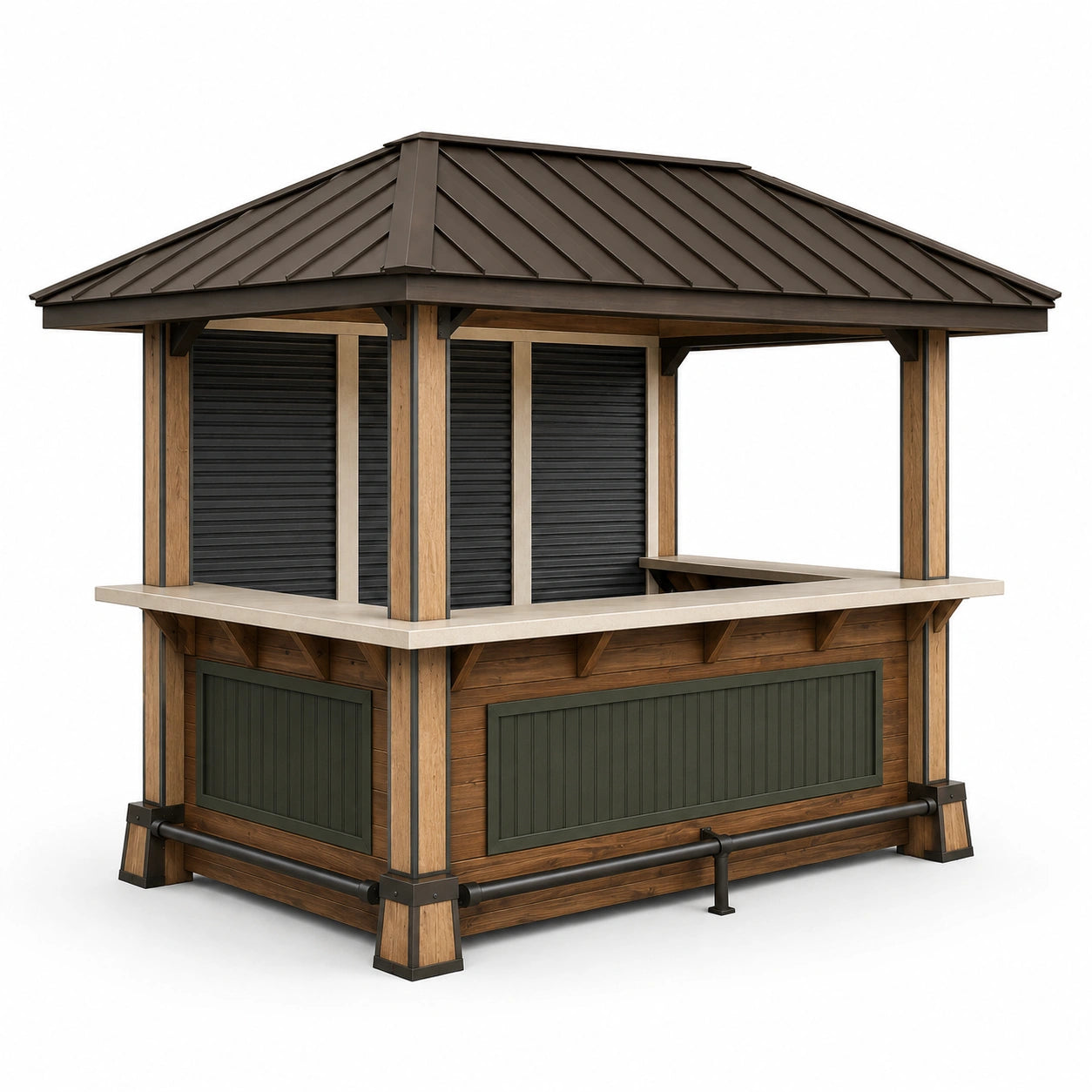 Quiosco de Madera, Aluminio y Acero para Exterior con Techo Inclinado