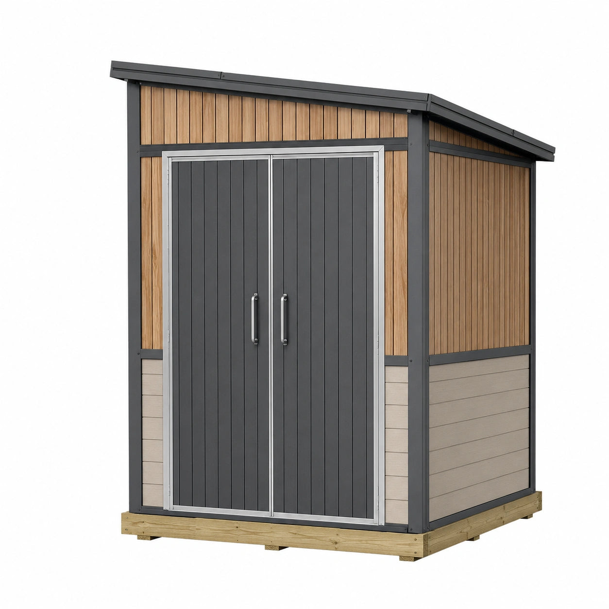 Cobertizo Exterior Madera y Metal Gris con Detalles Marrón Claro 200cm x 150cm x 210cm