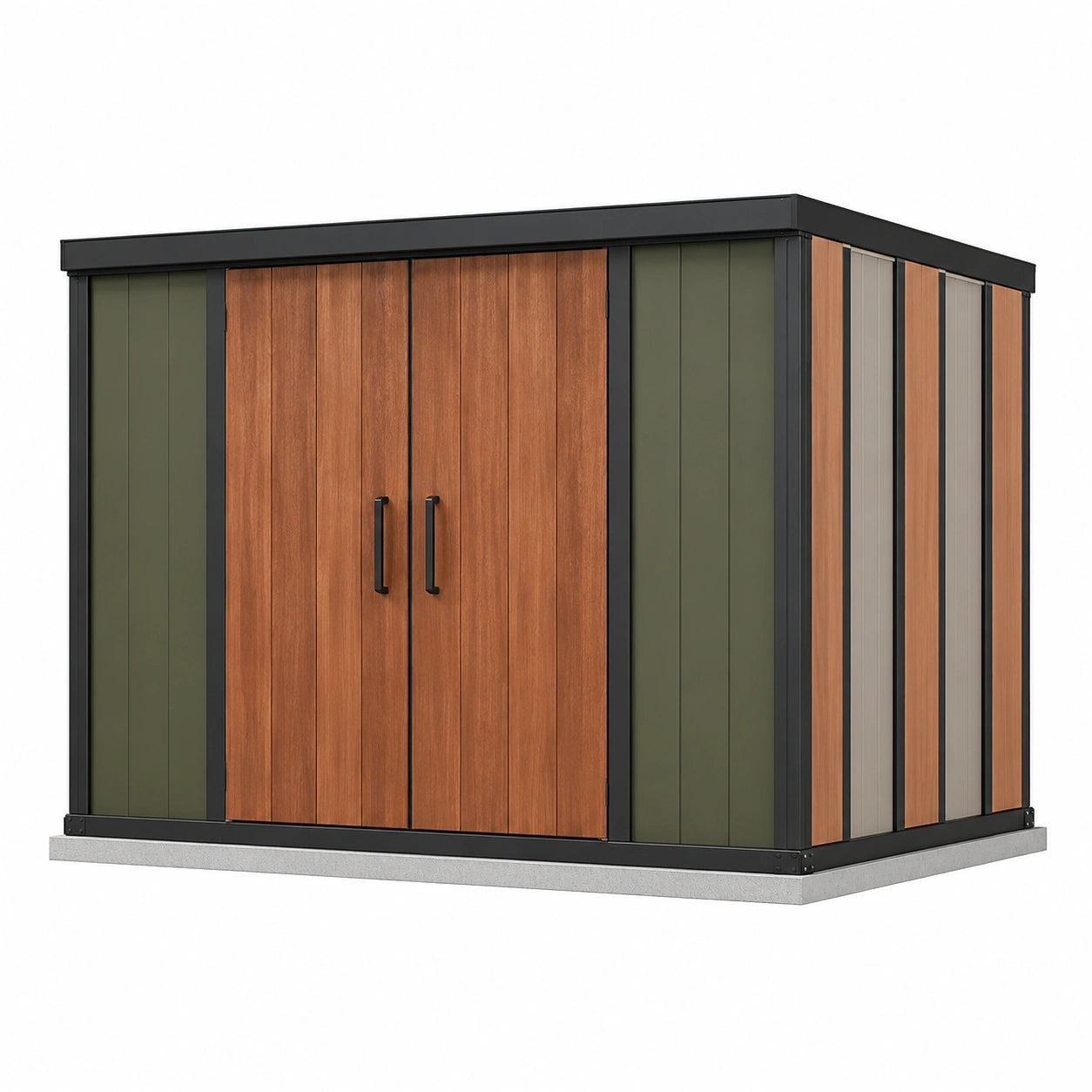 Caseta de madera y metal marrón/verde 200x150x210 cm
