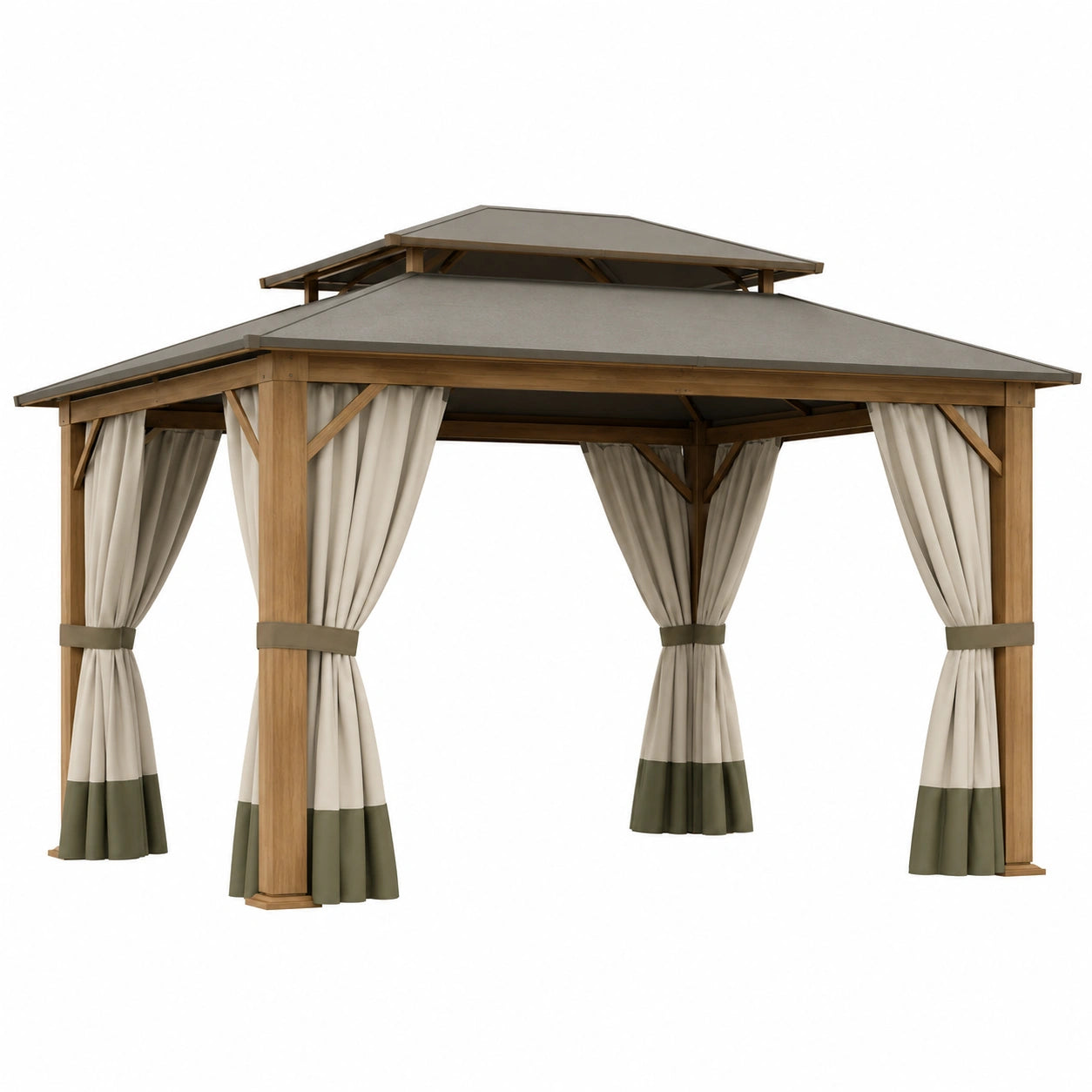 Pabellón de Madera con Techo de Metal y Cortinas de Poliéster 300x300x265 cm