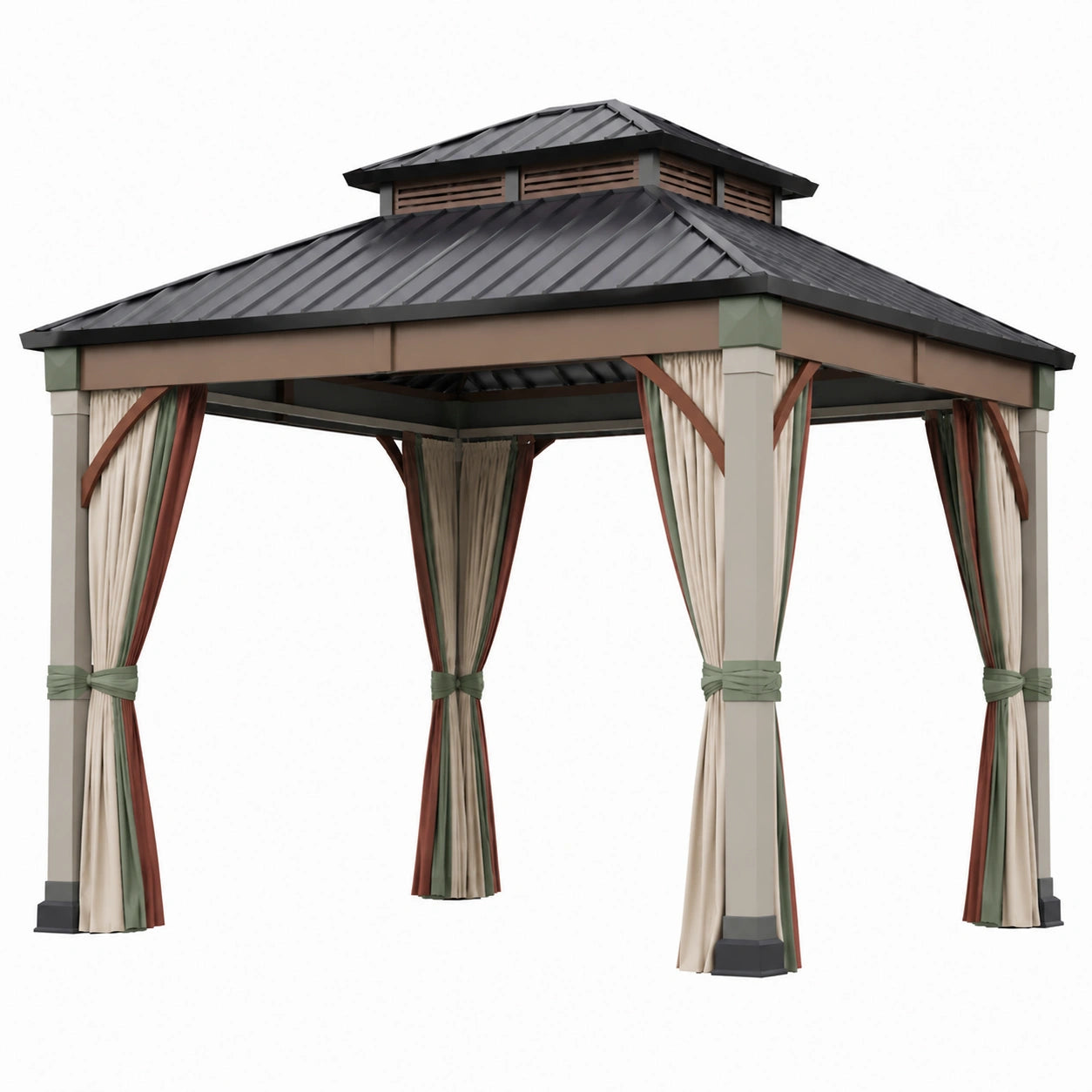 Pabellón de Jardín de Metal con Cortinas de Poliéster 300cm x 400cm