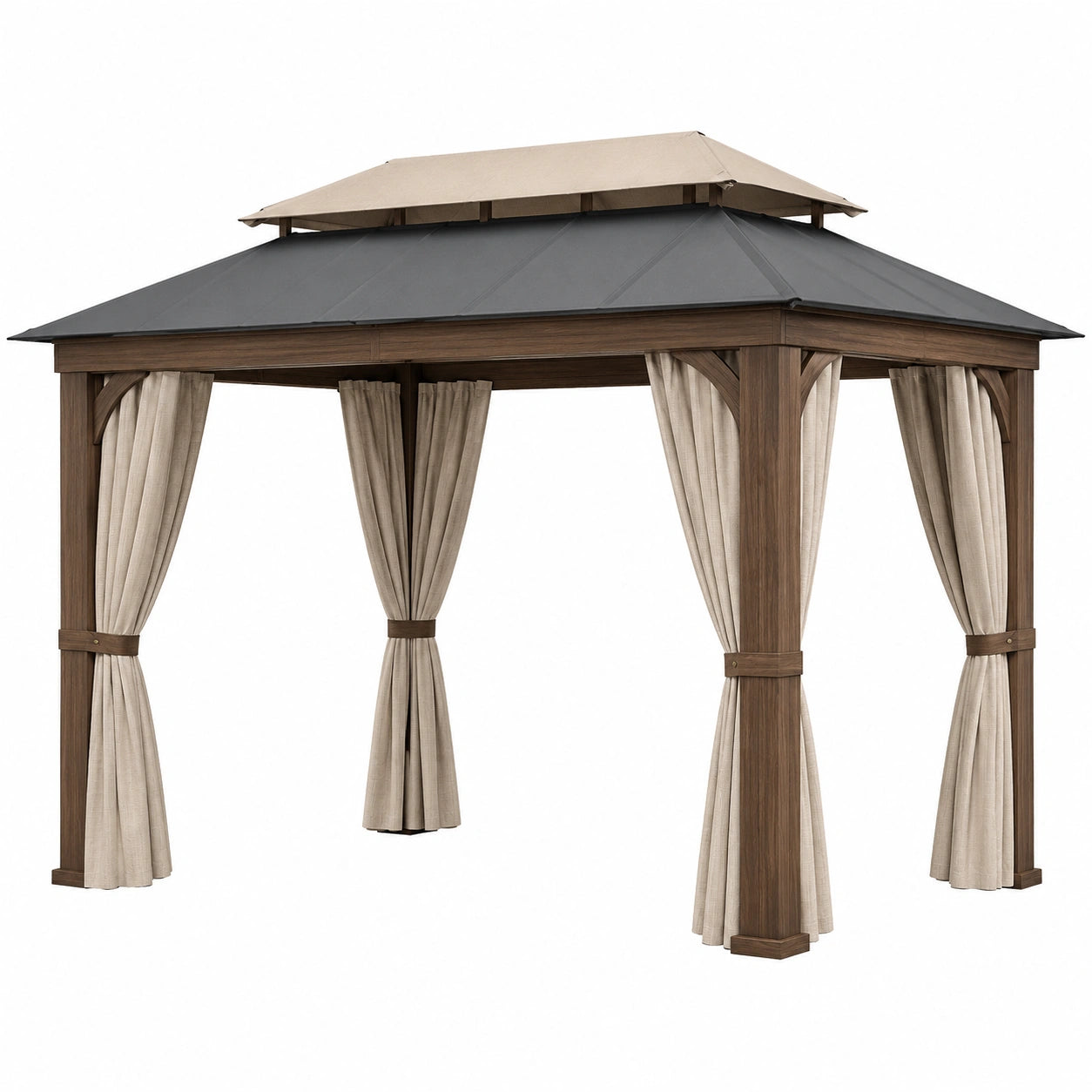 Pérgola de Madera y Poliéster con Techo de Acero 3x4m Beige