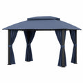 Pérgola de Acero con Cortinas de Poliéster Azul 3x4m para Exteriores