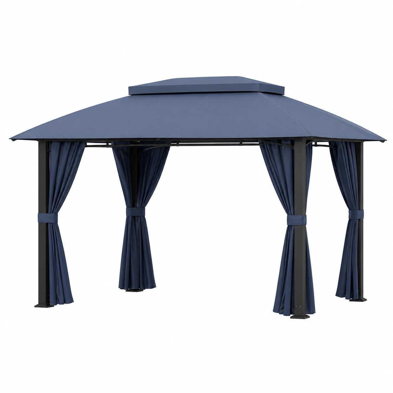 Pérgola de Acero con Cortinas de Poliéster Azul 3x4m para Exteriores