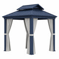 Carpa de Jardín de Aluminio Azul con Cortinas Beige 3x3 m