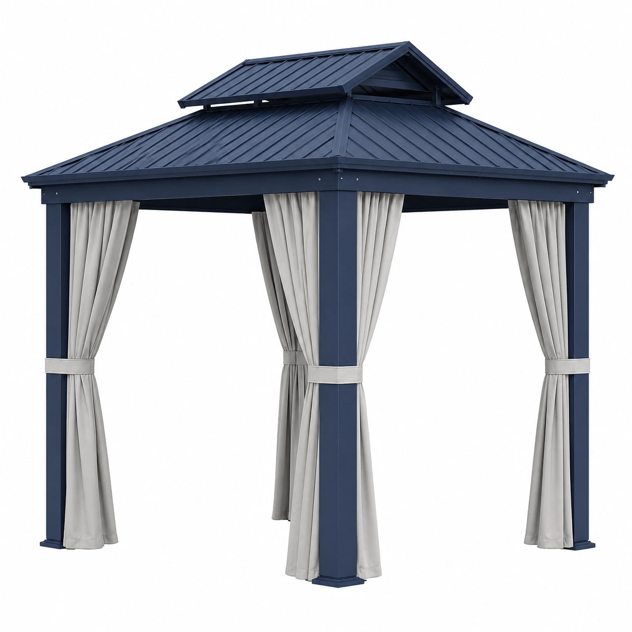 Carpa de Jardín de Aluminio Azul con Cortinas Beige 3x3 m
