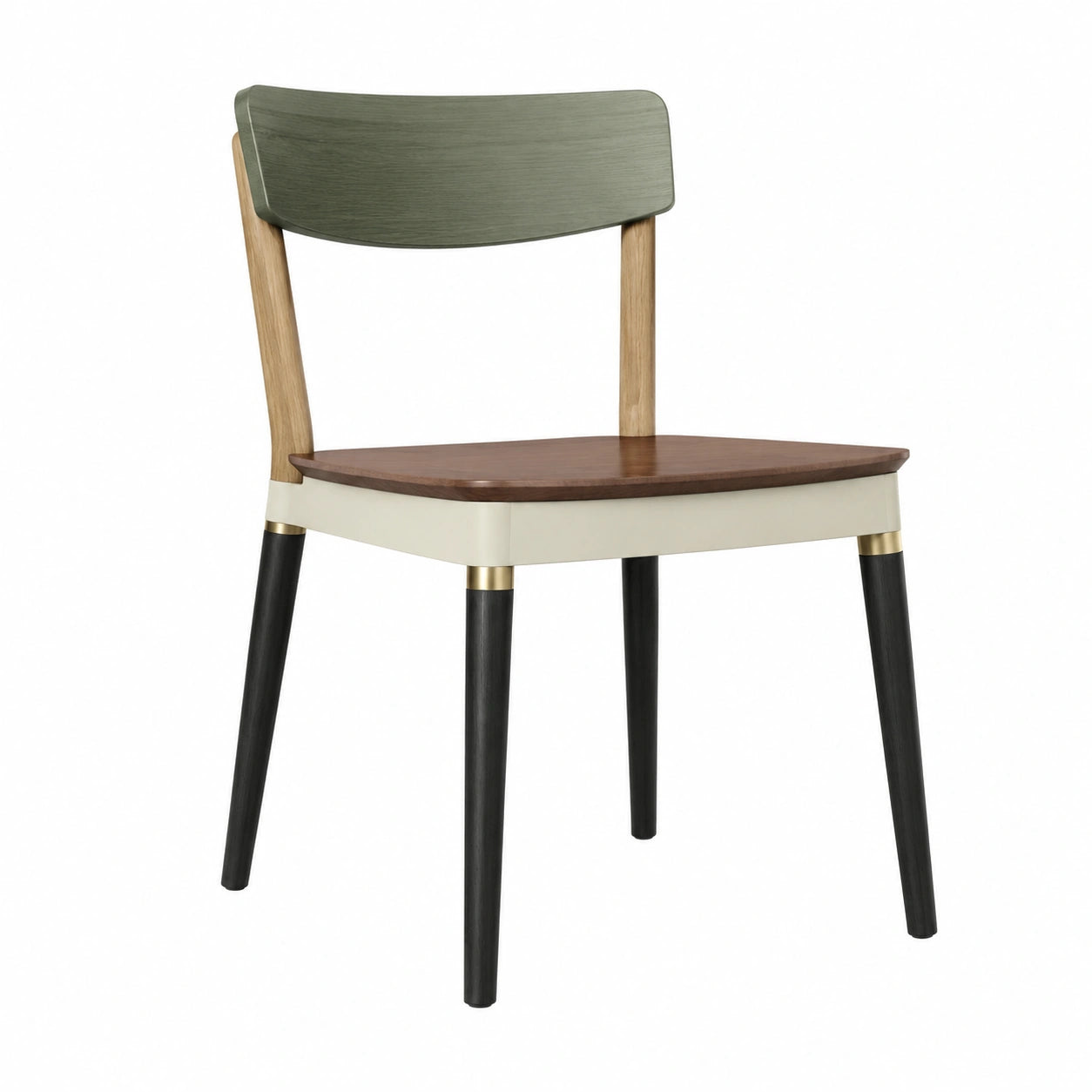 Silla de madera con respaldo verde y asiento de madera