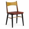 Silla de madera de nogal y metal con respaldo de contrachapado amarillo