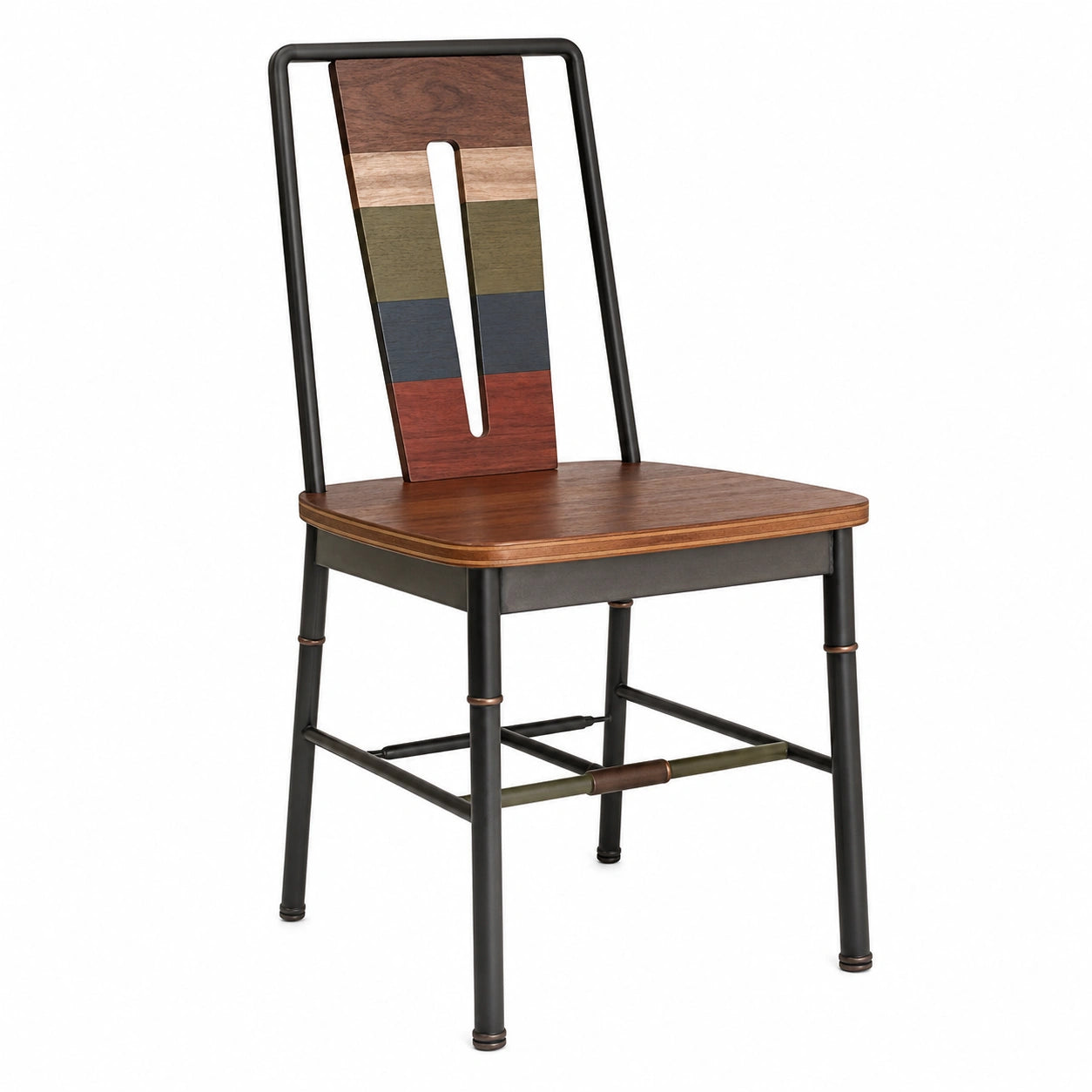 Silla de madera y metal con respaldo multicolor 45x90x45 cm
