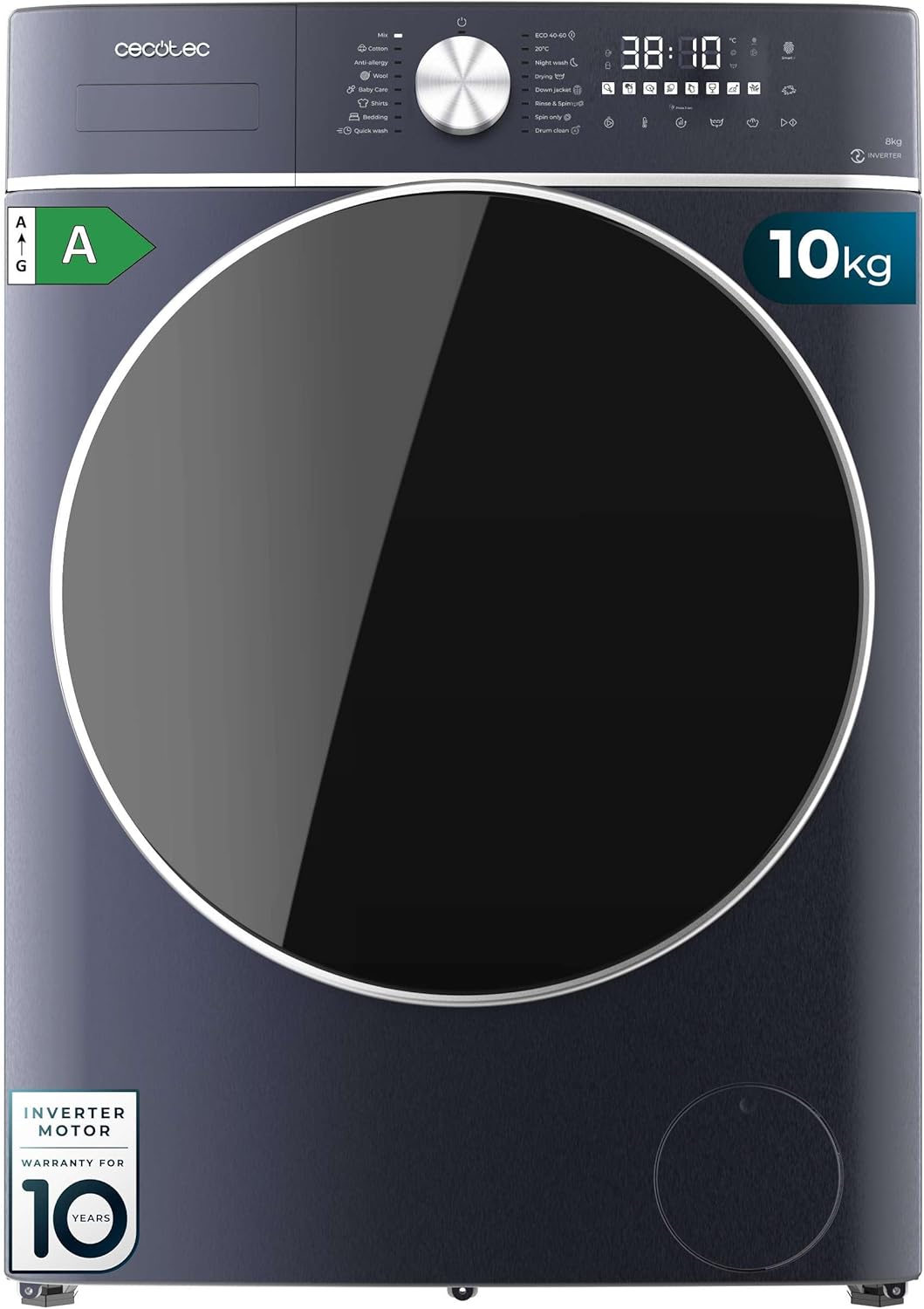 Cecotec, Máquina de lavar e secar roupa, 1400RPM, 10 Kg, 6 Kg, 1400 RPM, 16 Programas, tecido, Multicolor, para uso diário