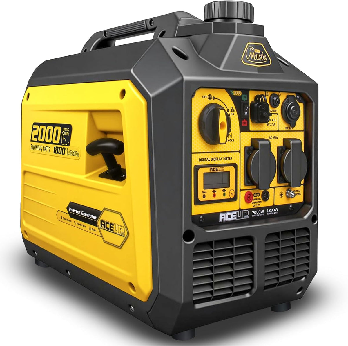 Gerador elétrico, Aceup Energy, 2000 W, 1800 W, 5 l, 60 dB, 230 V, 12 V, com ecrã tátil, Multicolor, para trabalhos de manutenção