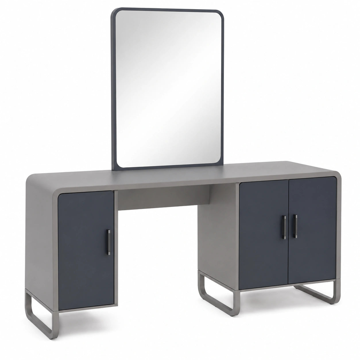 Tocador con Espejo de Madera y Metal Gris