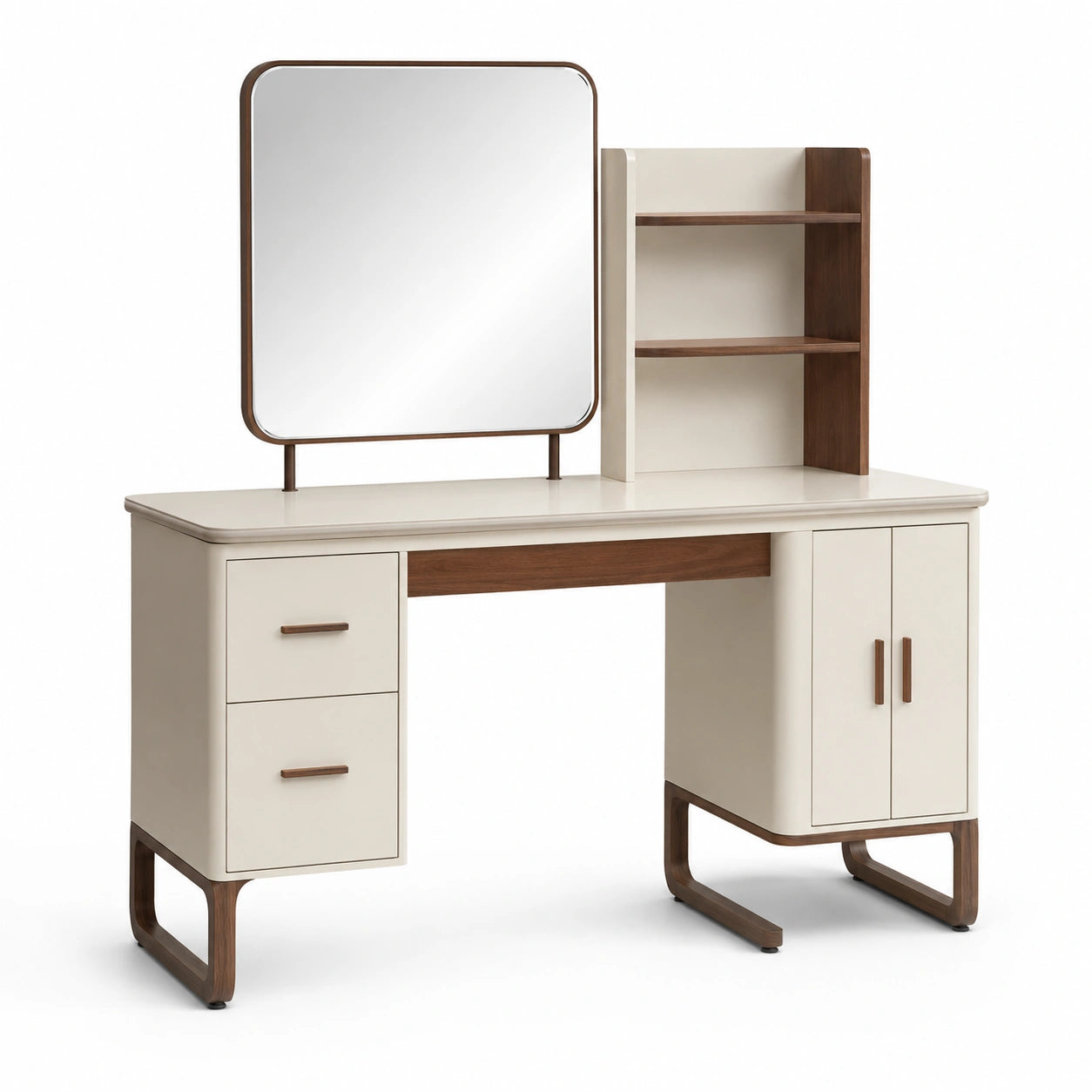 Tocador de Madera y Vidrio con Espejo y Estantes Beige