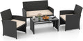 Conjunto de mobiliário de jardim, SOARS, 4 pessoas, 6 cm, 180 kg, 360 kg, 45 kg, 34,5 cm, vidro, tecido, Preto / Cinzento, para jardim e exterior