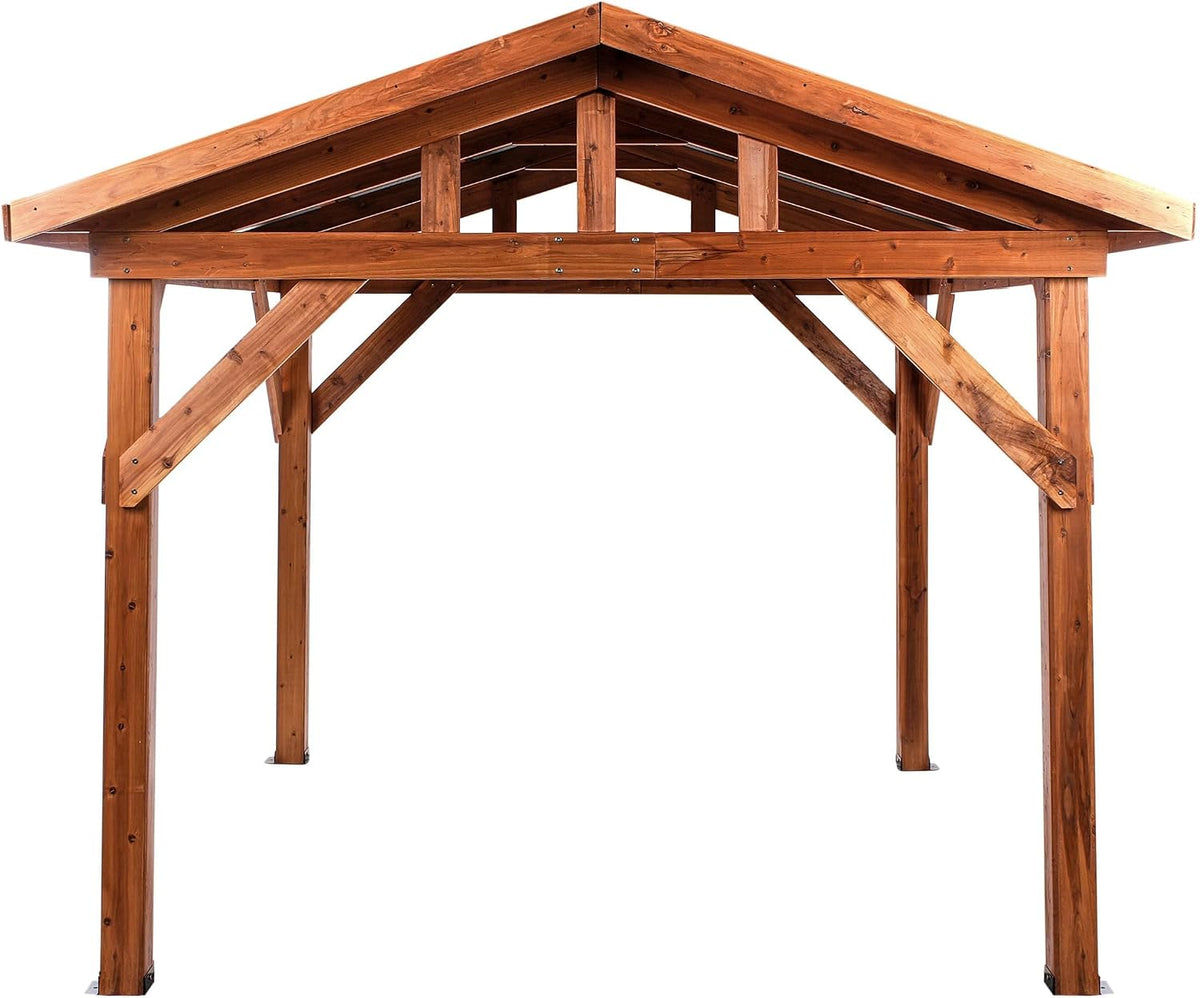 Conjunto de jardim, Beliani, 350 cm, 296 × 350 cm, aço, madeira, Castanho, para jardim e exterior