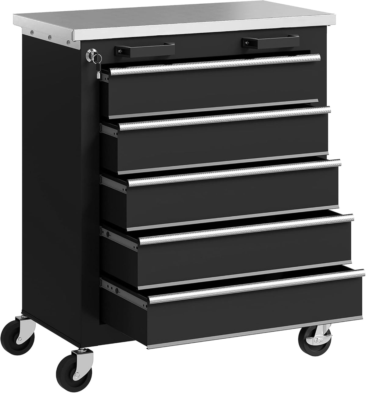 Roupeiro, HOMCOM, 1 mm, 80 kg, com gavetas, com rodas, aço inoxidável, aço, Preto, para o quarto