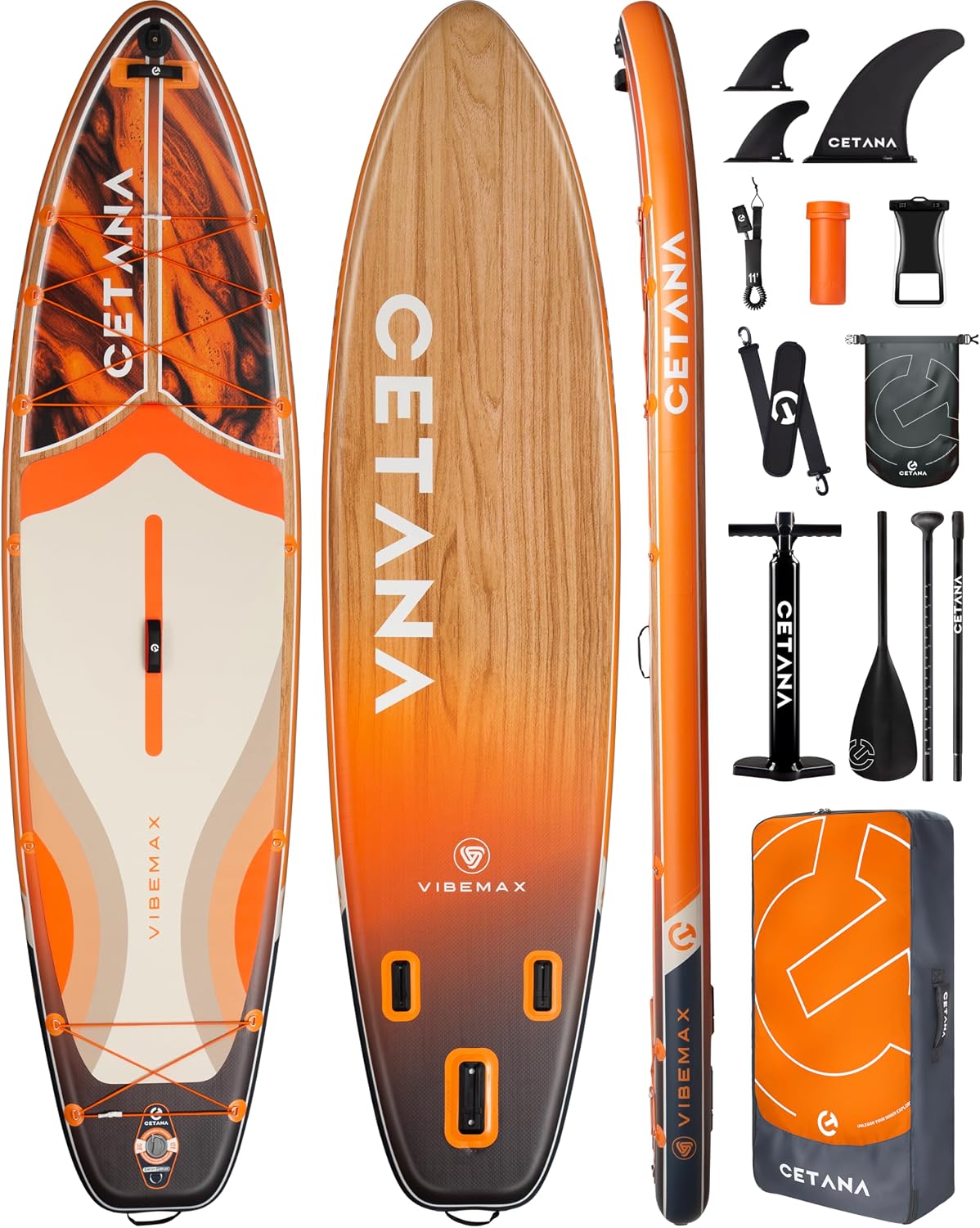 Prancha de paddle insuflável, cetana, 351 cm, 15 cm, 204 Kg, 351 × 89 × 15 cm, resistente à água, Laranja, para uso diário