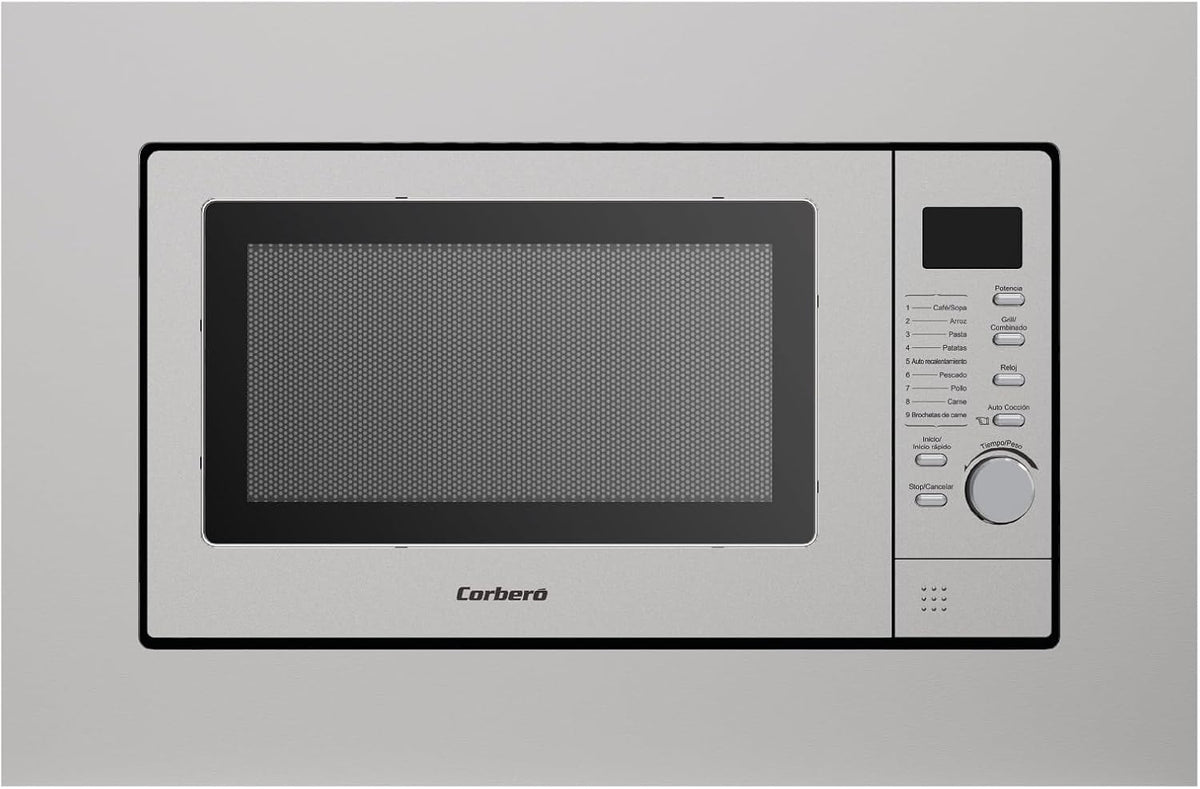 Micro-ondas com grill, Corbero, 1000 W, 800 W, 245 mm, 39 cm, 390 mm, 59,5 × 36 × 39 cm, com temporizador, aço inoxidável, aço, Preto, para a cozinha