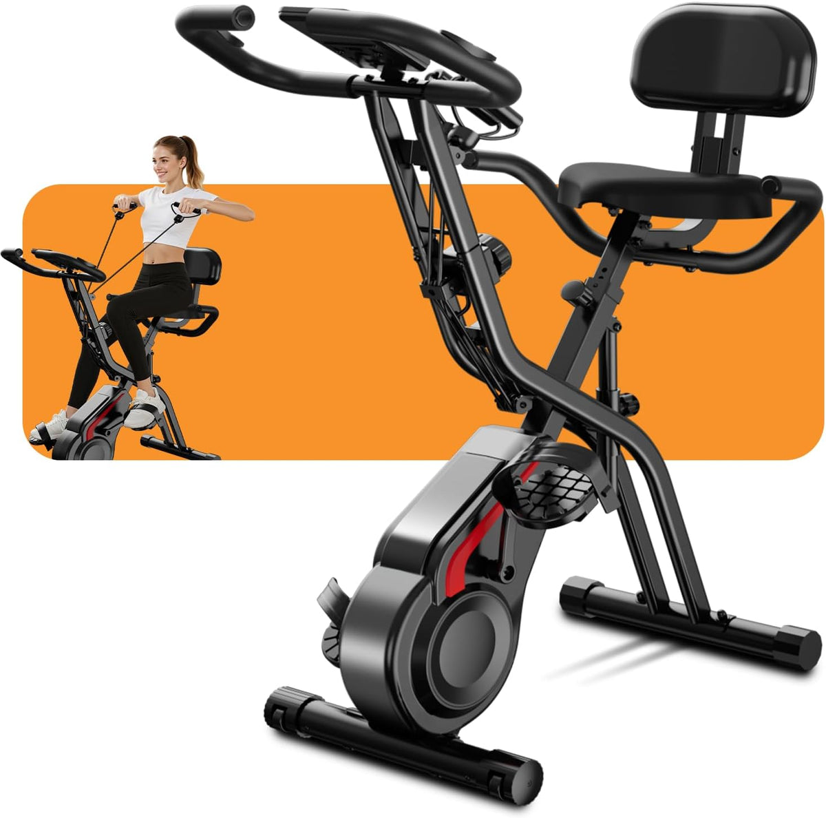 Bicicleta estática, LONTEK, 136 kg, 140 a, 190 cm, dobrável, regulável, com rodas, aço, Multicolor, para uso diário