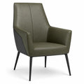 Sillón de cuero sintético verde con patas de metal negro
