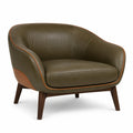 Sillón de cuero y madera de nogal en verde oliva