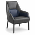 Silla de piel sintética gris y azul con patas de metal