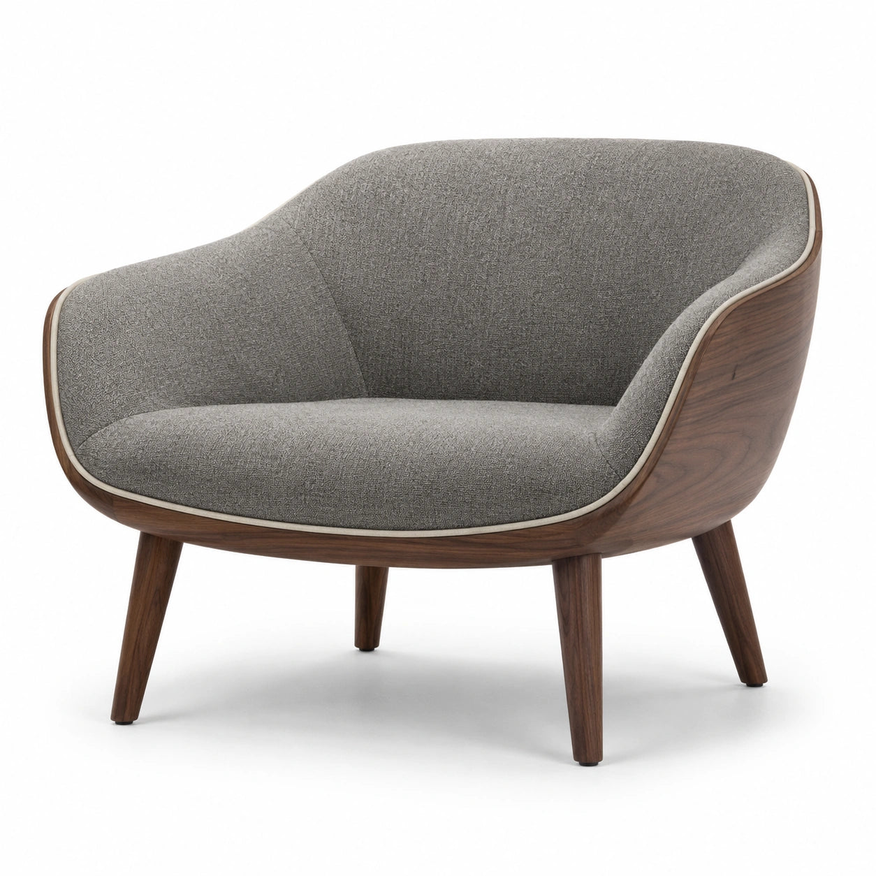 Sillón de Madera de Nogal y Tela Gris