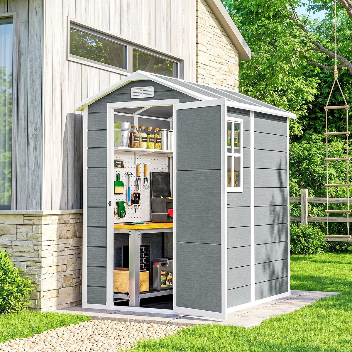 Abrigo de jardim, Outsunny, 131 × 186 × 198 cm, 166 cm, 172 cm, 85,3 kg, 111 × 166 cm, 3 pessoas, aço, plástico, Cinzento, para jardim e exterior
