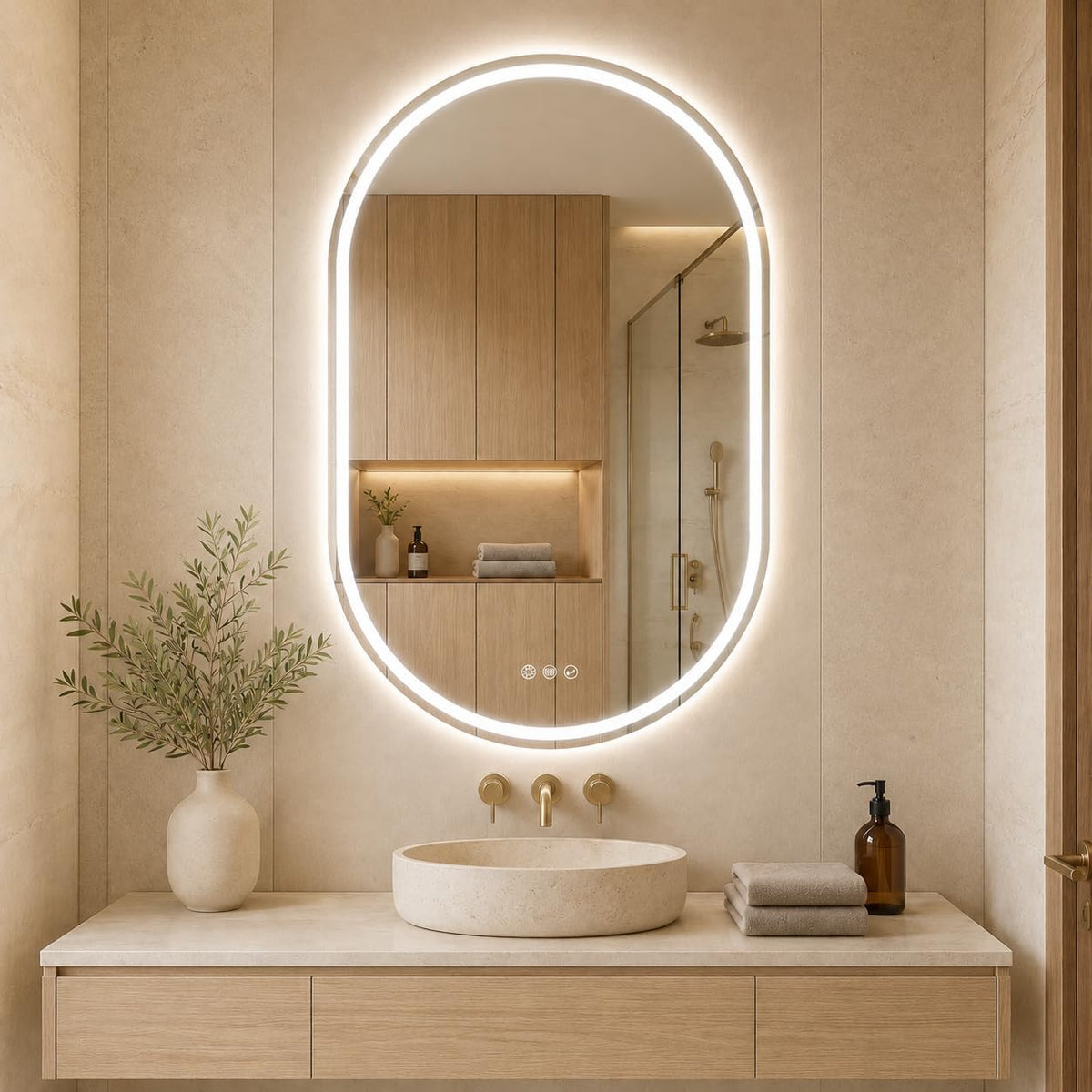 Espelho, S'bagno, 3000K/4000K/6500K, 80 × 50 cm, 5 mm, regulável, com iluminação LED, vidro, Natural, para uso diário