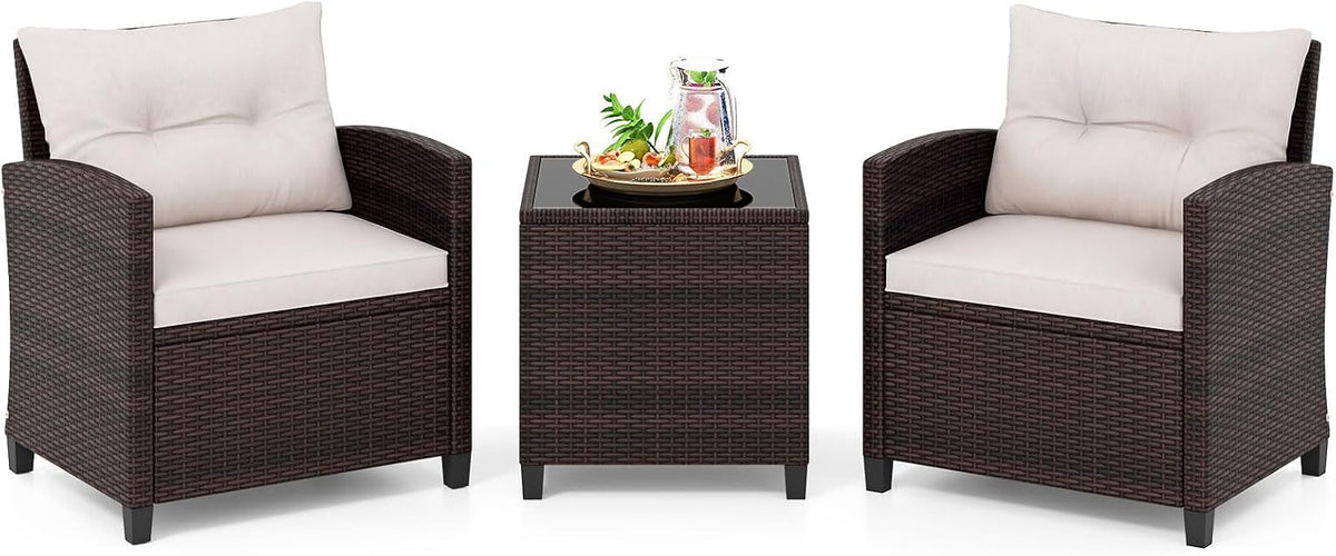 Conjunto de jardim, COSTWAY, com 2 Cadeiras, 77 cm, 180 kg, 45 cm, 45 kg, 28 kg, aço, ratã, Bege, para jardim e exterior