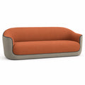 Sofá de tela lino naranja y gris con estructura de madera