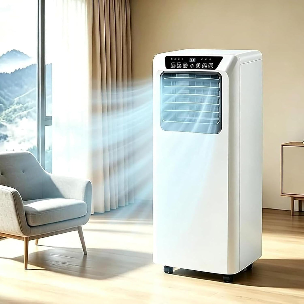 Ar condicionado portátil, XIUNYIE, 9000 BTU, 42 dB, 7000 btu, com temporizador, com ecrã tátil, Branco, para uso diário