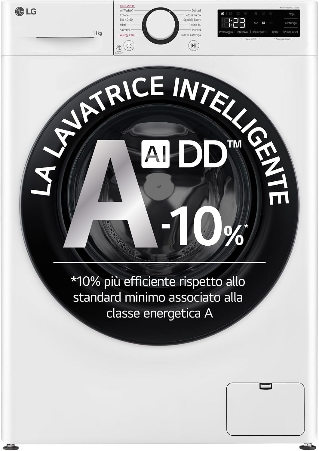 LG, Máquina de lavar roupa, F4R3011NSWB, 11 kg, 1400 g, 600 mm, 850 mm, 565 mm, 56,5 cm, aço inoxidável, aço, Branco, para uso diário