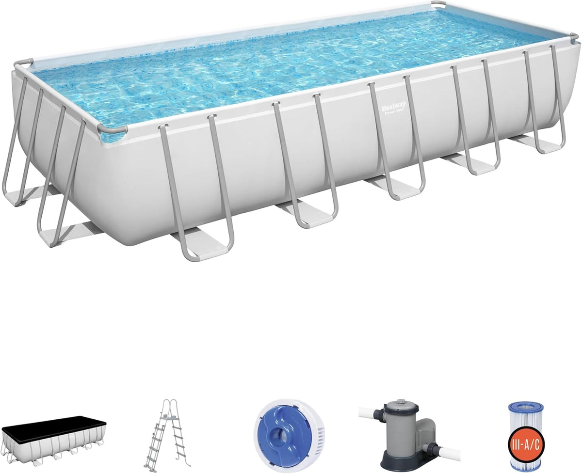 Piscina desmontável, Bestway, 240 V, 32 m, 19.281 L, 6.40 × 2.74 × 1.32 m, aço, plástico, Multicolor, para jardim e exterior
