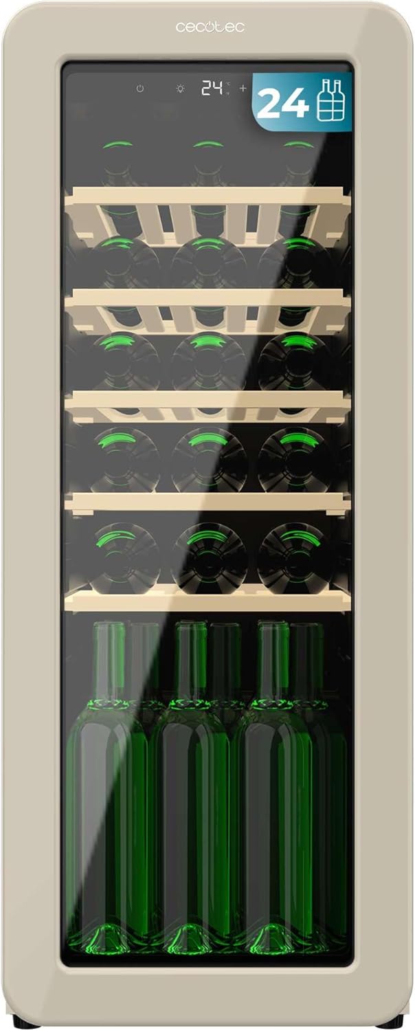 Cecotec, Frigorífico para bebidas, 8 kg, com iluminação LED, com prateleiras, madeira, Bege, para uso diário