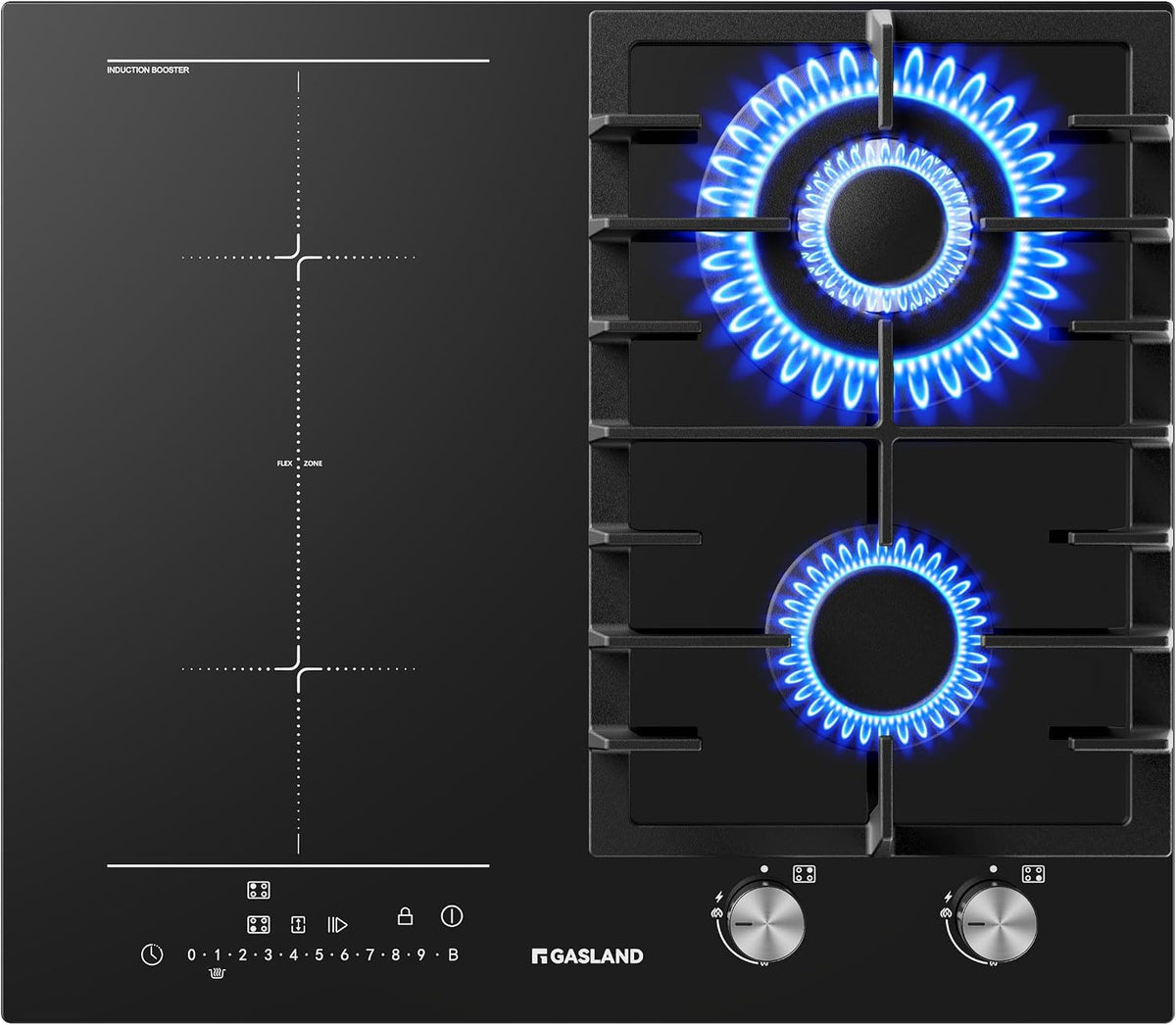Placa de cozinha, GASLAND, GIH604BF, 60 cm, 5200 W, 3500 W, vidro, Preto, para a cozinha