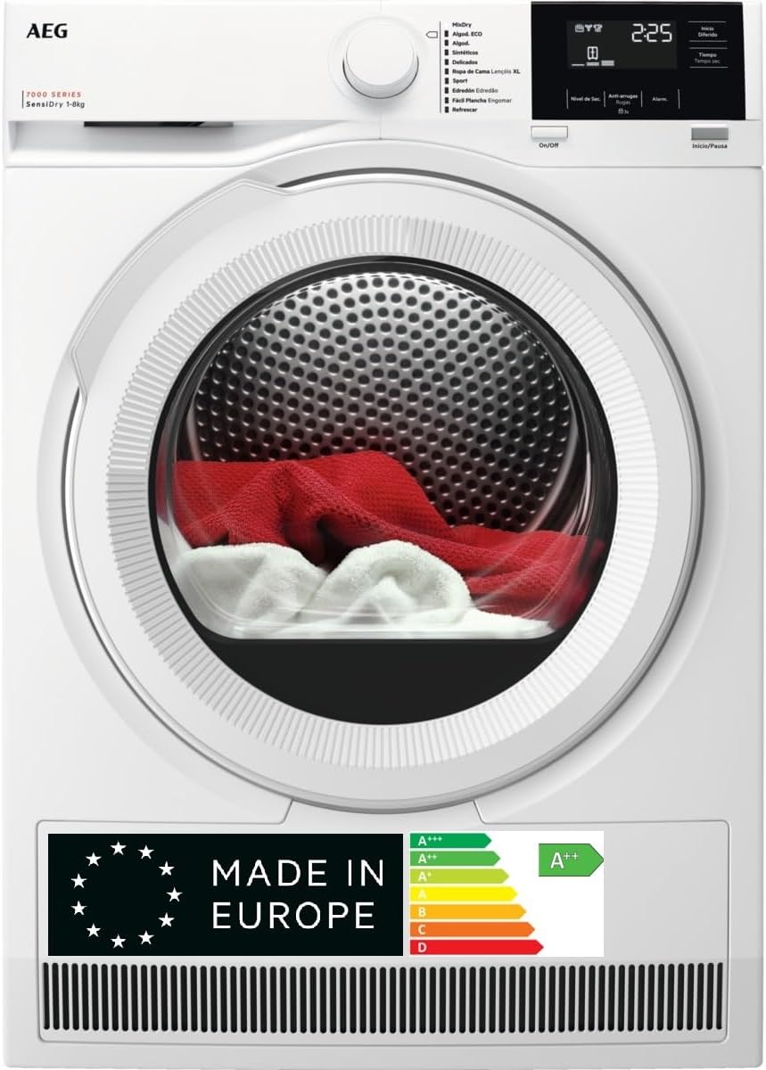 AEG, Máquina de secar roupa, TR718L2OB, 8 Kg, 66 dB, 65 dB, 663 mm, 53,9 kg, 850 × 596 × 663 mm, Branco, para uso diário