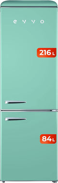 Frigorífico combinado, EVVO, 216 L, 84 L, com gavetas, com prateleiras, Verde, para uso diário